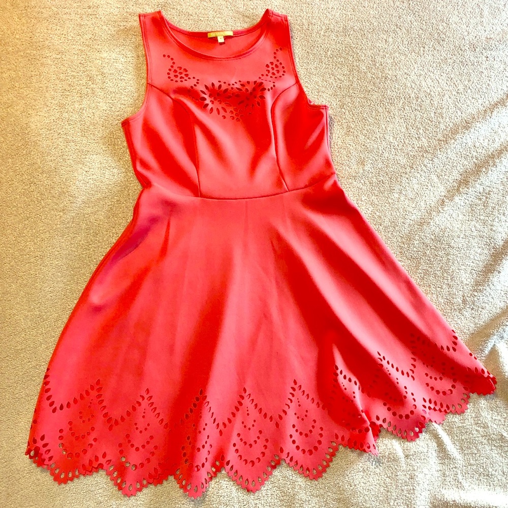 Gianni Bini Coral Fit & Flare Dress w/laser cutout